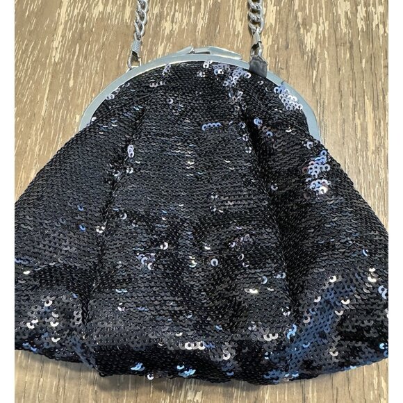 Black Sequin Silver Chain Clasp Tote Wristlet Bag 90s Y2k Whimsygoth Old Money - Picture 2 of 8